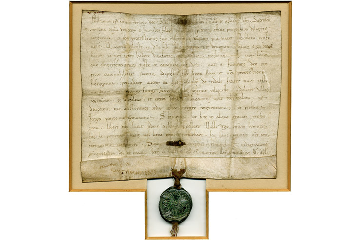 A Papal Bull from Pope Adrian IV, held at the Nothumberland Archives