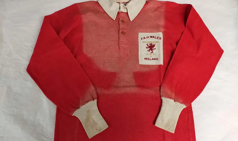 A red, long-sleeved Wales football shirt