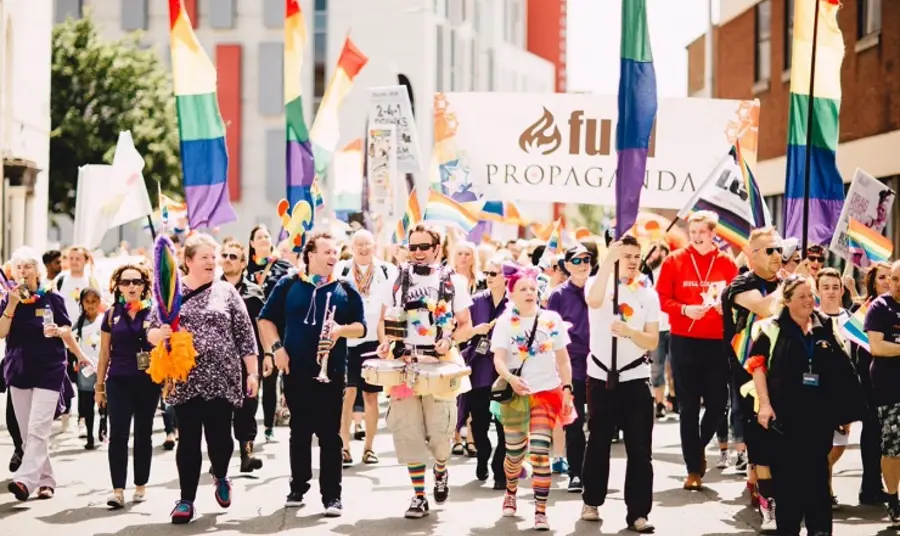 People on the streets celebrating Hull Pride 