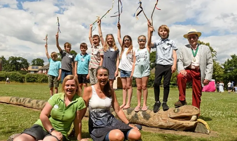 Group of volunteers and children in the New Forest National Park