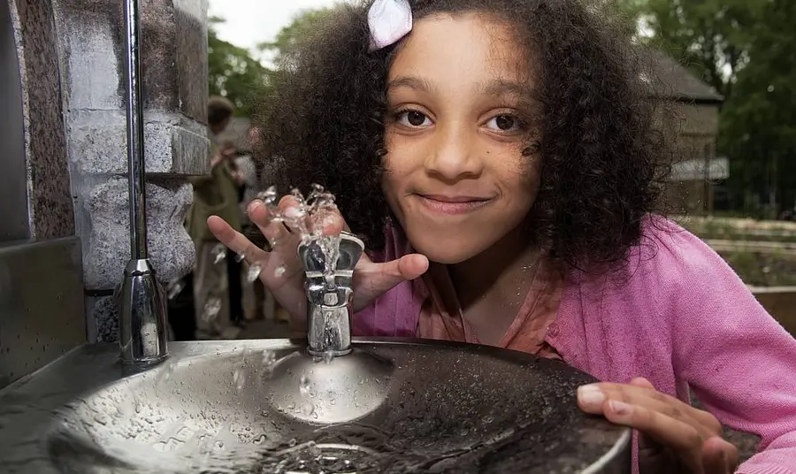 Girl using drinking fountain