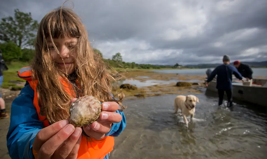 Young girl holding an oyster