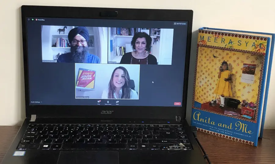 Book club speakers on laptop screen