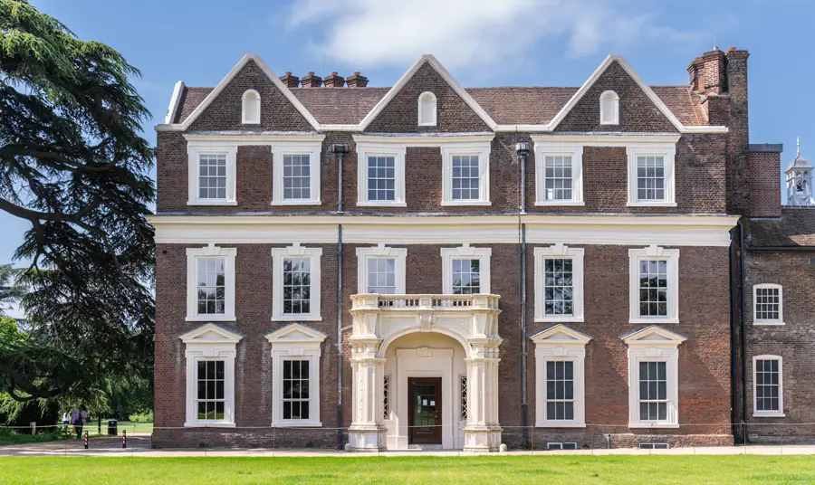 The front of Boston Manor House, a Jacobean building set within parkland