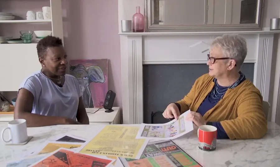 Jan Pimblett, recently retired from the London Metropolitan Archives, and Veronica McKenzie, from the Haringey Vanguard BAME LGBT+ project talking at the kitchen table