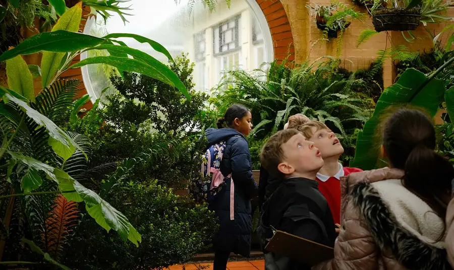 School children visit the greenhouses at Birmingham Botanic Garden