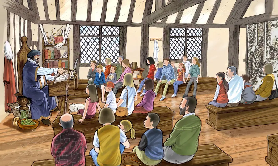 Artist's impression of how people can get involved in Shakespeare's school