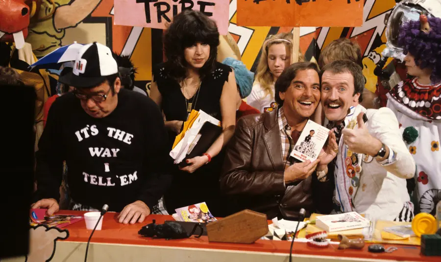 Frank Carson, Sally James, Bob Monkhouse and Gordon Astley on Tiswas