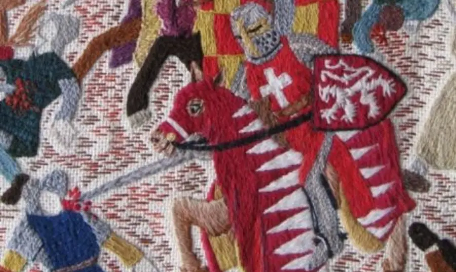 Simon de Montfort depicted in the Battle of Lewes Tapestry