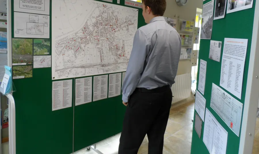 Exhibition highlighting the location of people on the Otley war memorial