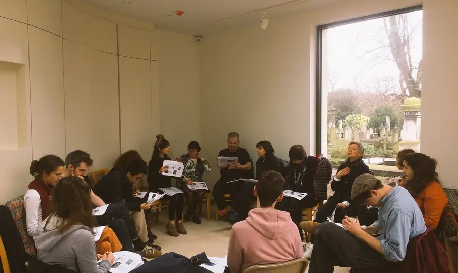 An oral history group at the Meeting Place in Brompton Cemetery