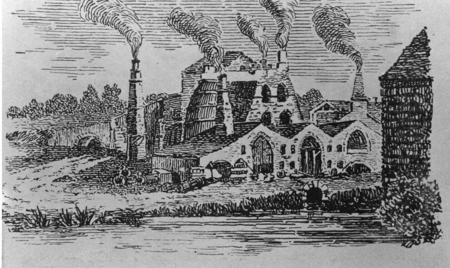 An engraving showing a view of the Butterley works in 1800