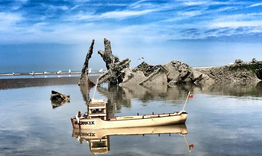 A model of a boat on water