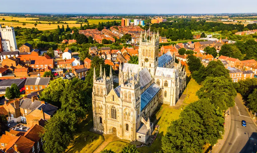 Selby Abbey Aerial view of Selby Abbey within the town