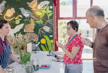 Visitors taste food made with ingredients found in hedgerows at The Food Museum