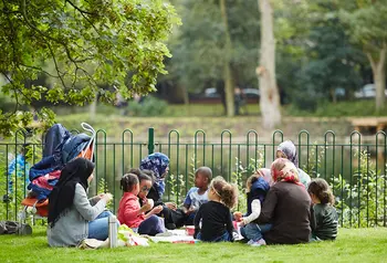 Family having a picnic in a park