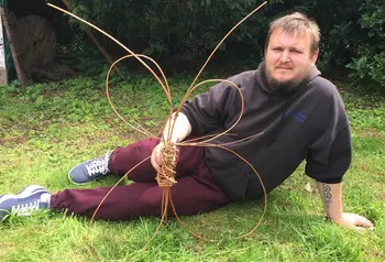 Man lying with artwork