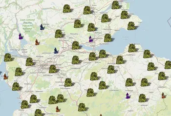 Map of Scotland showing where people were accused of witchcraft