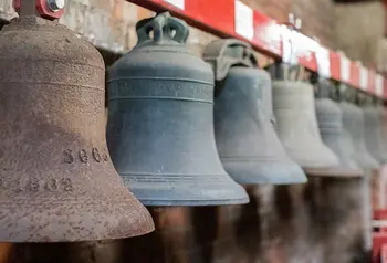 Taylor Bell Foundry Loughborough - row of bells created by the foundry