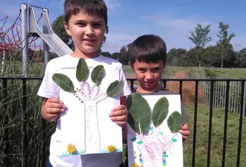 Children with leaf art