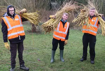 Three young men carrying willow