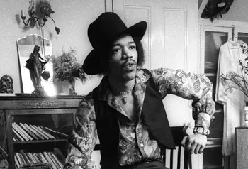 Jimi Hendrix in his flat at 23 Brook Street