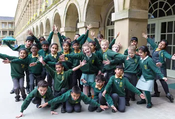 Photograph of children who will be taking part in The Big Sing, The Piece Hall, Halifax