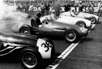 Racing cars on the starting grid for International Trophy Silverstone, 1950