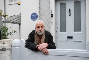 Mike Leigh at the gate of Turner's House