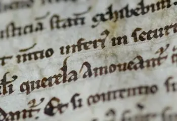 Close-up of the 1215 Magna Carta at Salisbury Cathedral