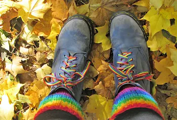 Boots with rainbow laces and socks