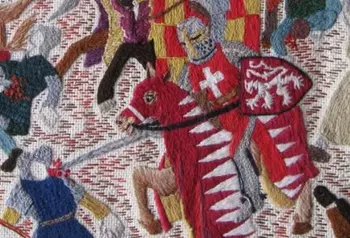 Simon de Montfort depicted in the Battle of Lewes Tapestry