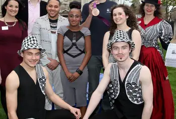 Circus performers and Robbie Grabarz at the Young Roots event