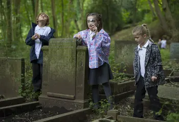 Young visitors explore Arnos Vale Cemetery