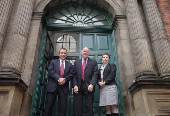 Professor Richard Davies, Ivor Crowther and Jackie Reynolds outside the Hatton Gallery