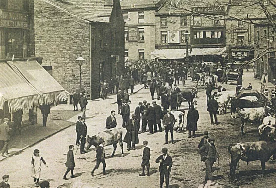 Old photo of a cattle fair in Haslingden