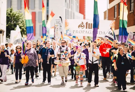 People on the streets celebrating Hull Pride 