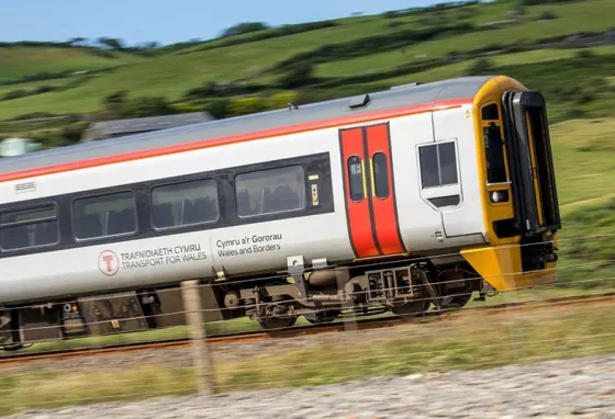 Train travelling through countryside