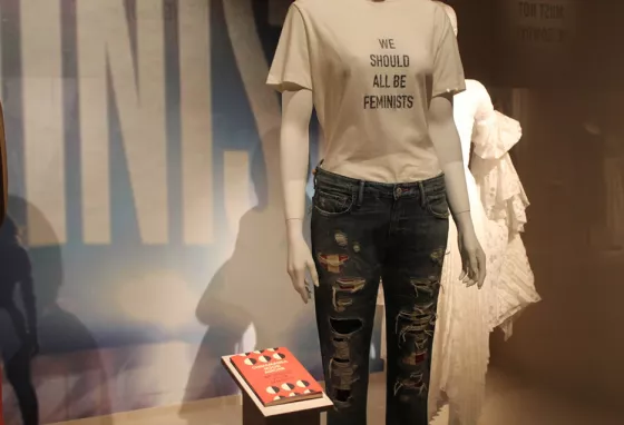 A mannequin in a T-shirt saying 'we should all be feminists'