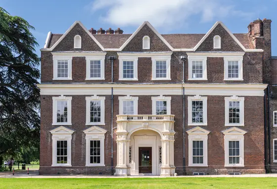 The front of Boston Manor House, a Jacobean building set within parkland