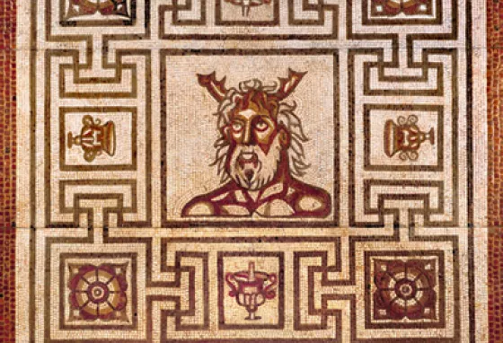 One of St Albans impressively in-tact mosaics, featuring the Roman God Oceanus