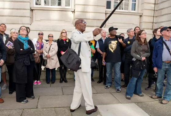 Eric Lynch, Educator and Activist, leads a tour of Liverpool as part of the Continuing the Journey project