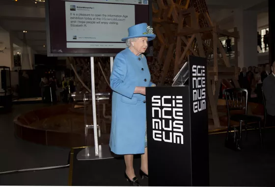 HM Queen Elizabeth II opens Information Age at the Science Museum with a tweet