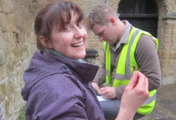 Volunteer with archaeological find at Abberley dig