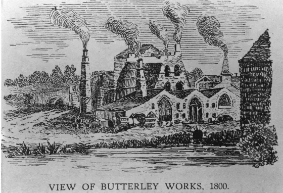 An engraving showing a view of the Butterley works in 1800