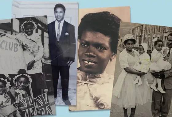 A collage of old black and white and sepia-toned photographs featuring a family, children and individuals.