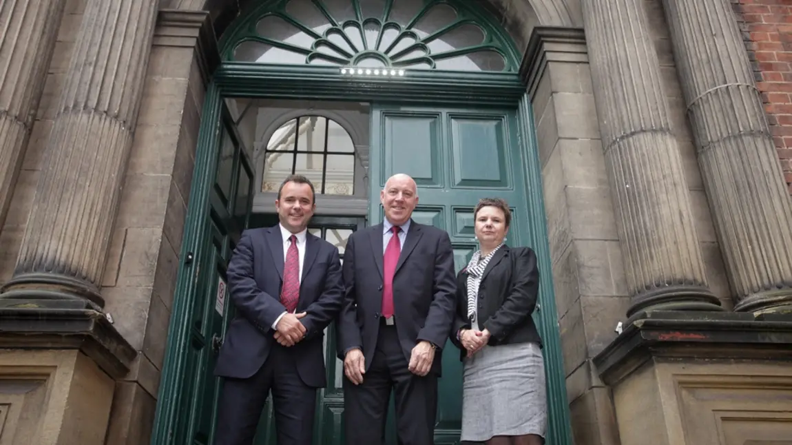 Professor Richard Davies, Ivor Crowther and Jackie Reynolds outside the Hatton Gallery