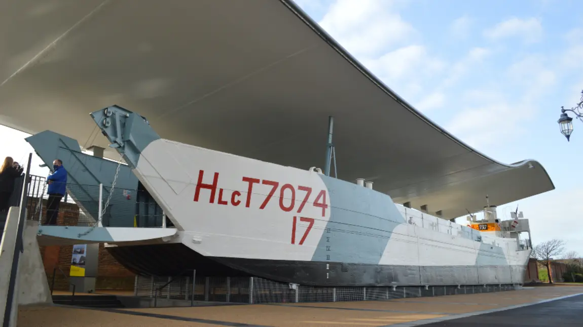 Landing Craft Tank LCT 7074 in its new location in Portsmouth