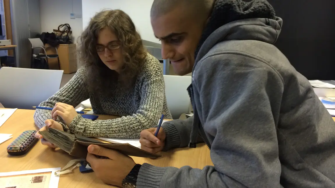 Lauren and a fellow student doing research at Middlesex University