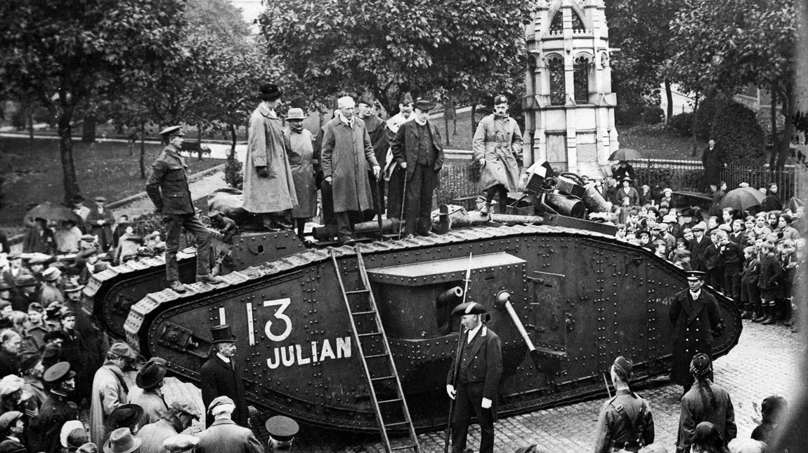 Archive image of Julian the Tank, raising money for the War Effort at Brechin in Angus.